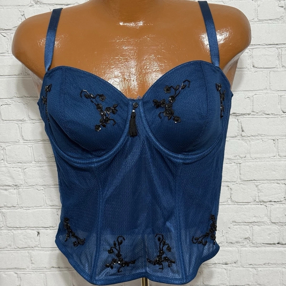 Brand New Cacique Lane Bryant Beaded Boned 18/20 2X Teal Underwire Bra Corset - Picture 6 of 6